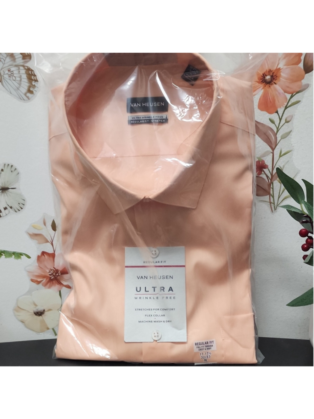 Van Heusen $65 Ultra Wrinkle Free Stretch Dress Shirt!! Papaya XL 17-17.5 32/33